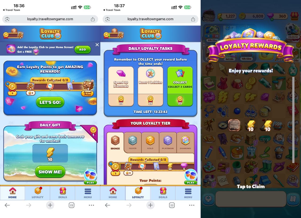 Travel Town Loyalty Club daily gifts and loyalty rewards