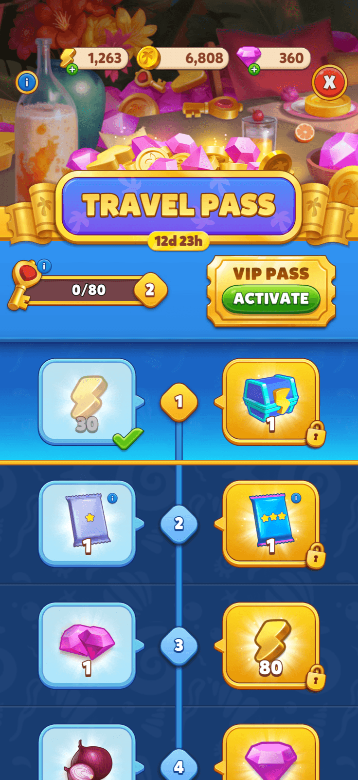 Travel Town Travel Pass reward track with free energy prizes