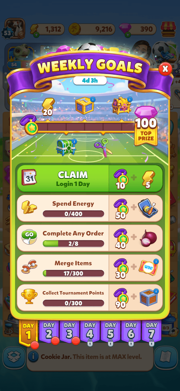Travel Town Weekly Goals missions with free energy rewards